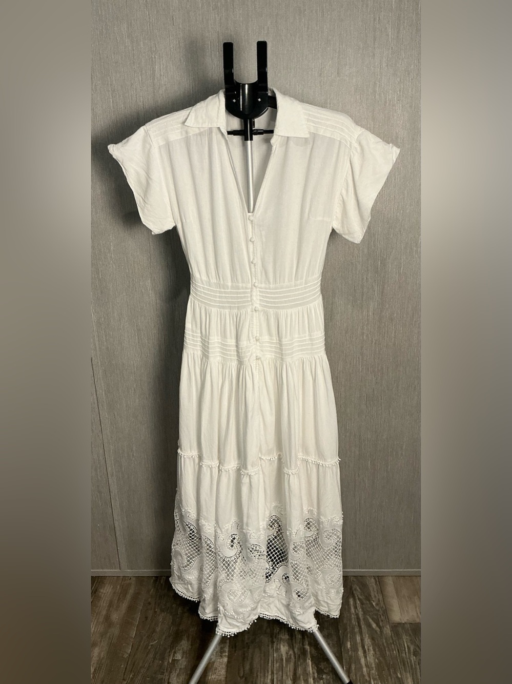 Maje Cream Button-Front Maxi Dress with Lace Design Size 38=US Size 6/8 - Picture 16 of 16